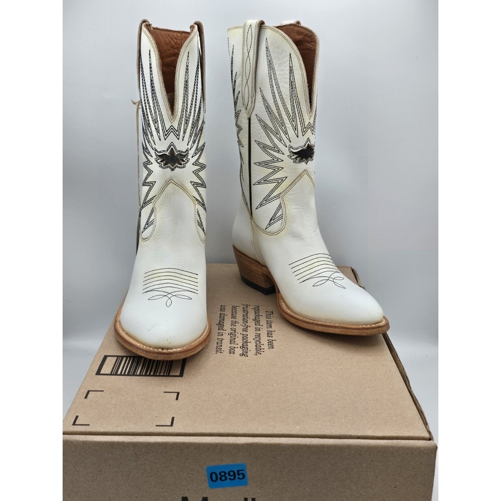 MEZCALERO - WHITE LEATHER "MEZCAL" WESTERN BOOTS Cobbiy Carter Sz 7 M VG